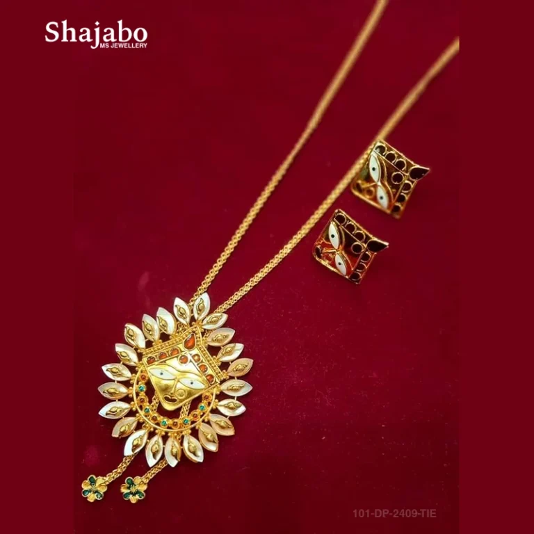 Durga puja special gold plated tie chain necklace with ear rings (sea shell design)