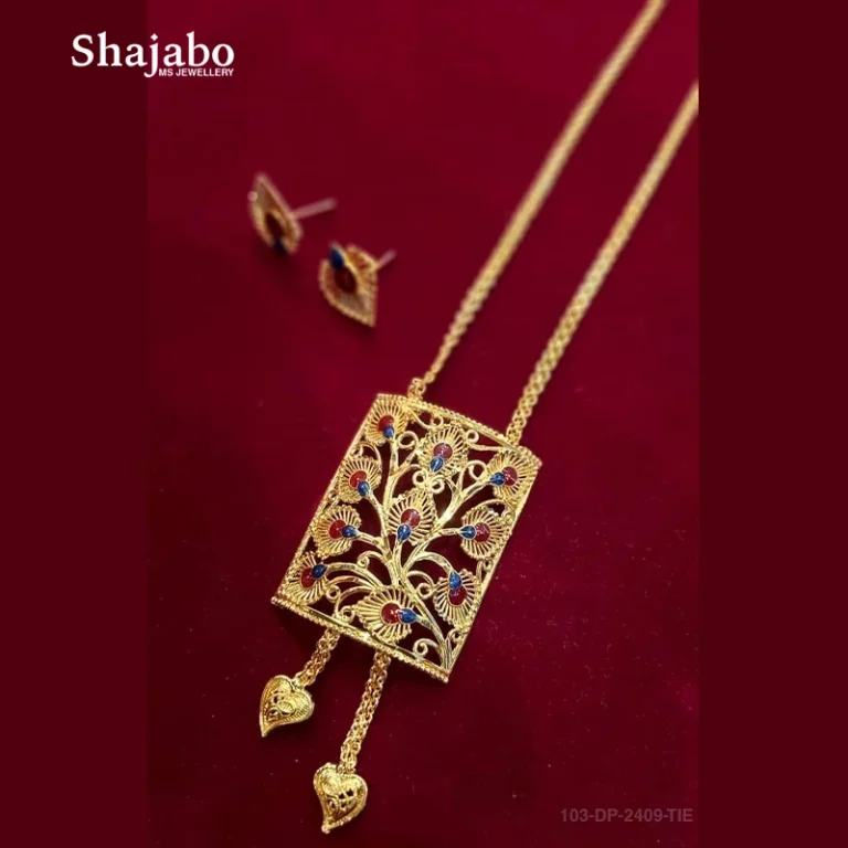 Gold Plated Handmade Rich Rasrawa Fort Jaali Jharokha inspired Traditional Pendant Tie Chain Locket with Earrings